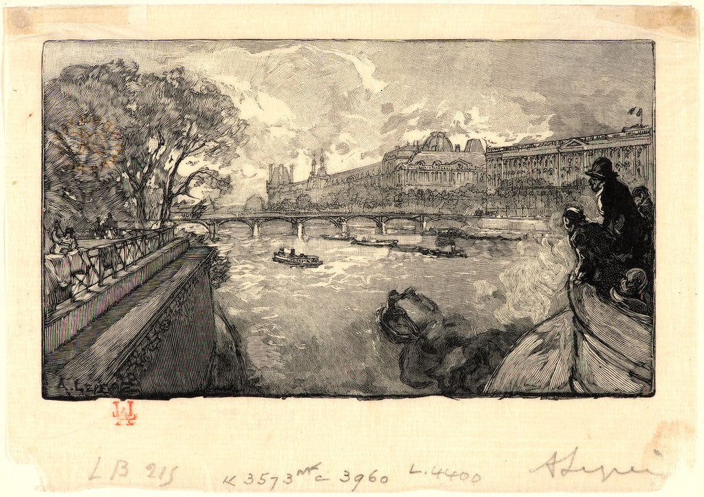 Detail of Le Louvre, vu du Pont-Neuf, 1890 by Auguste Louis Lepère