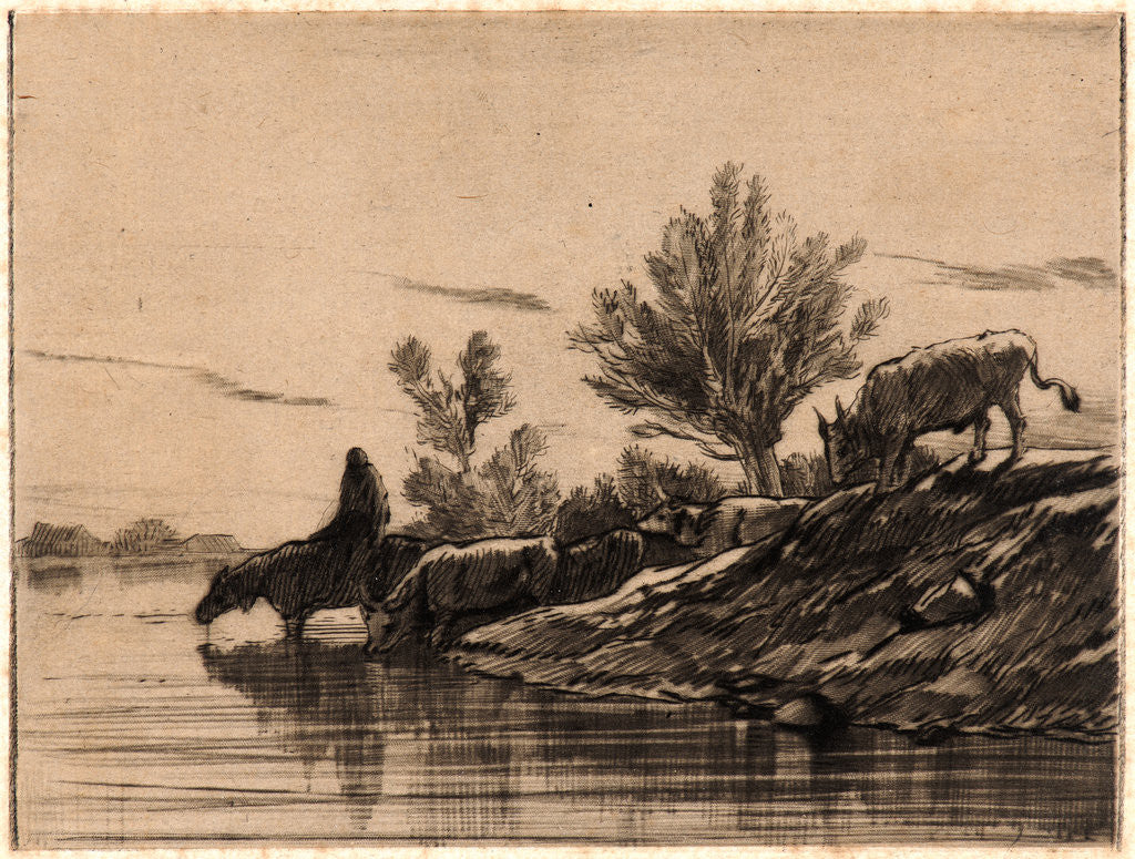 Detail of The Watering Place (L'Abreuvoir), 1848 by Charles Émile Jacque