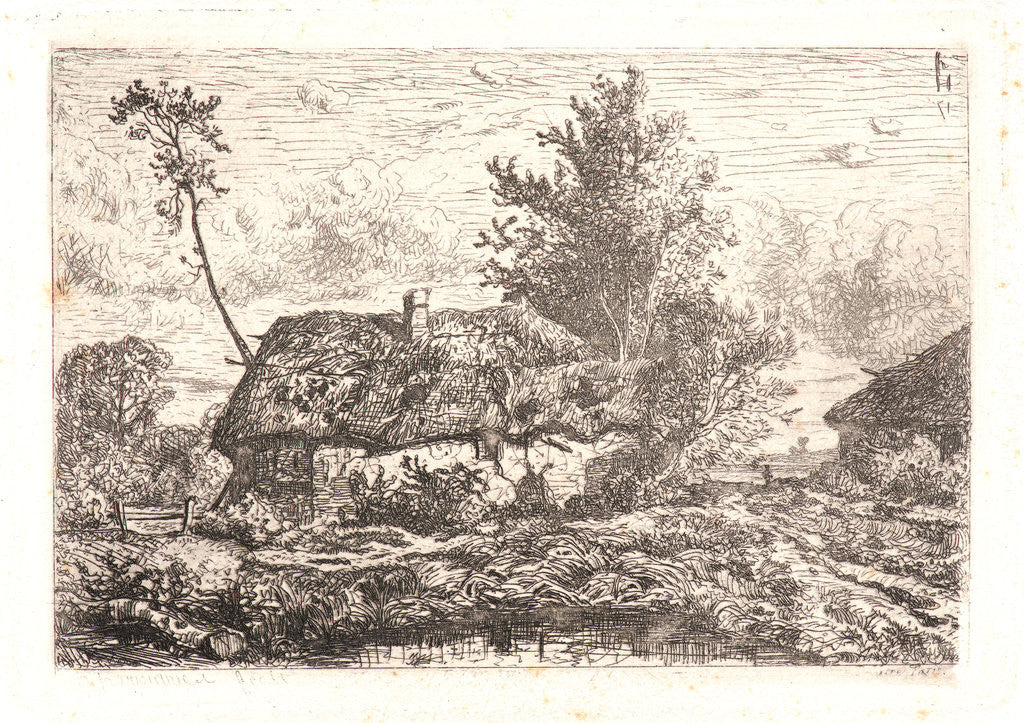 Detail of The Thatched Cottage (La Chaumière) by Henri-Joseph Harpignies