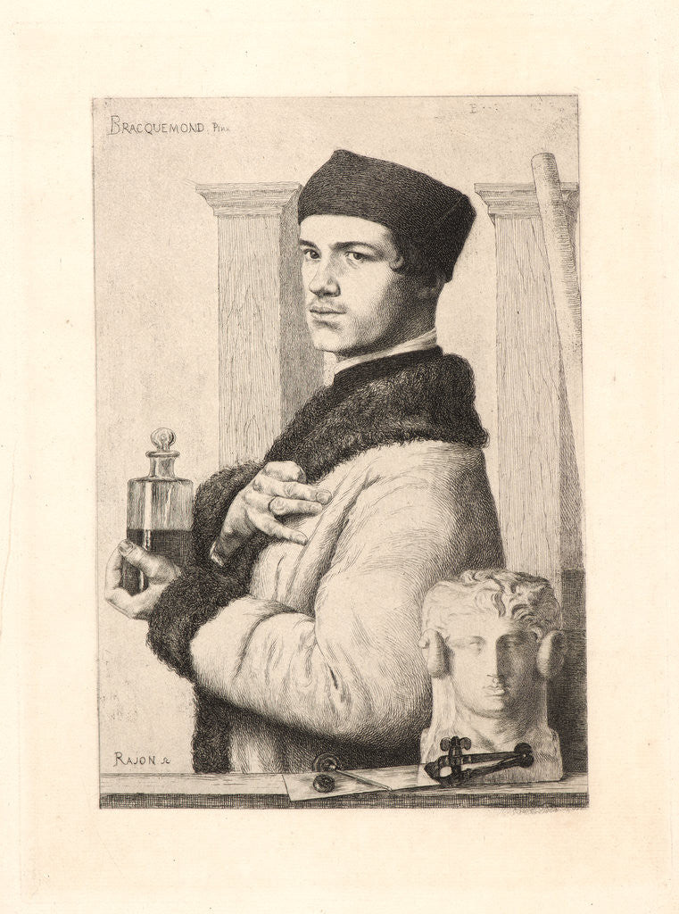 Detail of Portrait of Bracquemond in 1852, 1852 by Paul-Adolphe Rajon