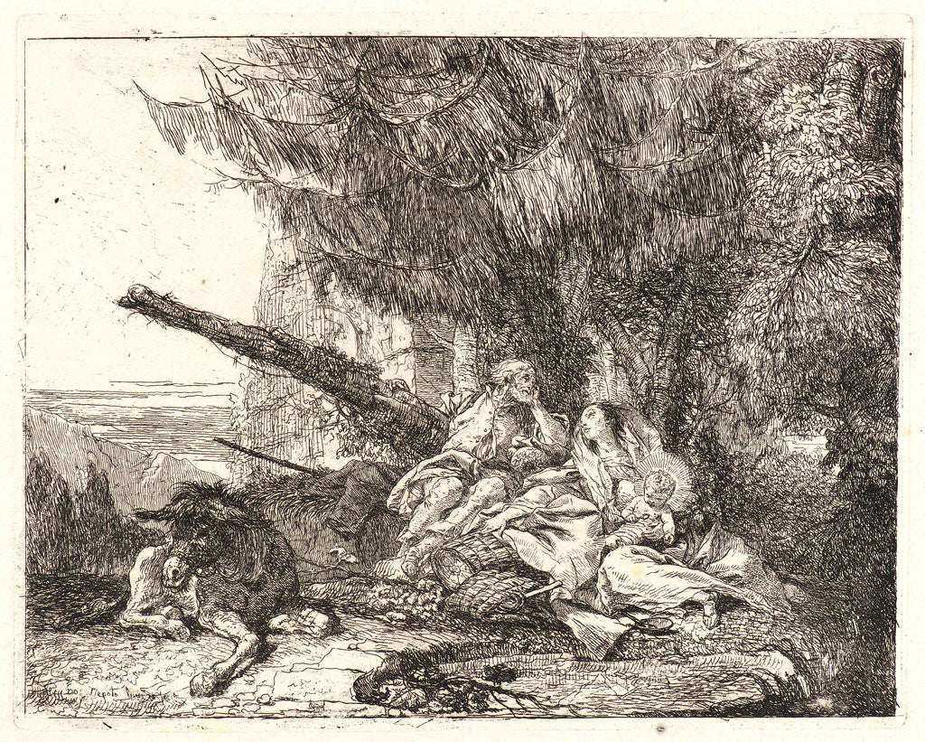 Detail of The Rest on the Flight, 1750- 1753 by Giovanni Domenico Tiepolo