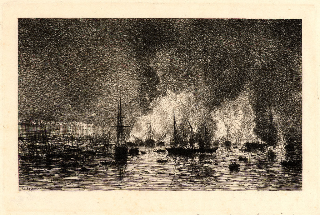 Detail of Fire in the Port of Bordeaux (Incendie dans le Port de Bordeaux), 1869 by Maxime Lalanne