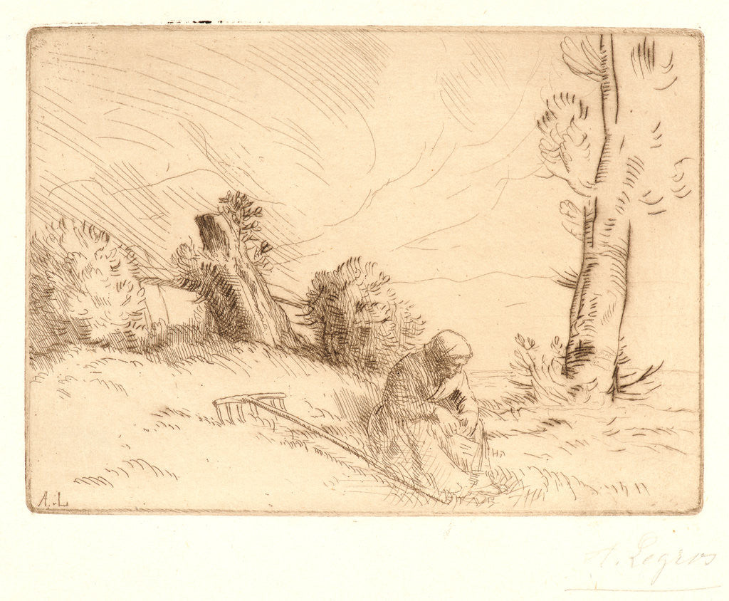 Detail of Peasant Seated near a Hedge (Paysanne Assise près d'une Haie) by Alphonse Legros