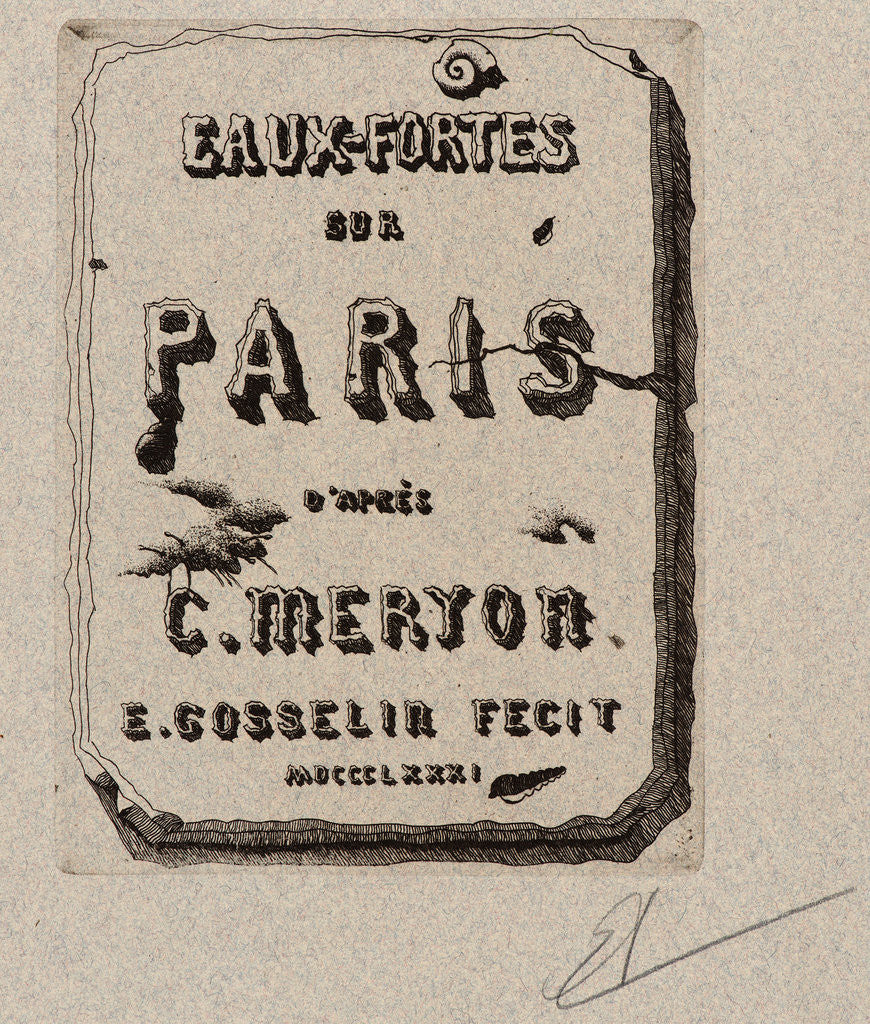 Detail of Title Page, Eaux-Fortes sur Paris, 1881 by Edmond Gosselin