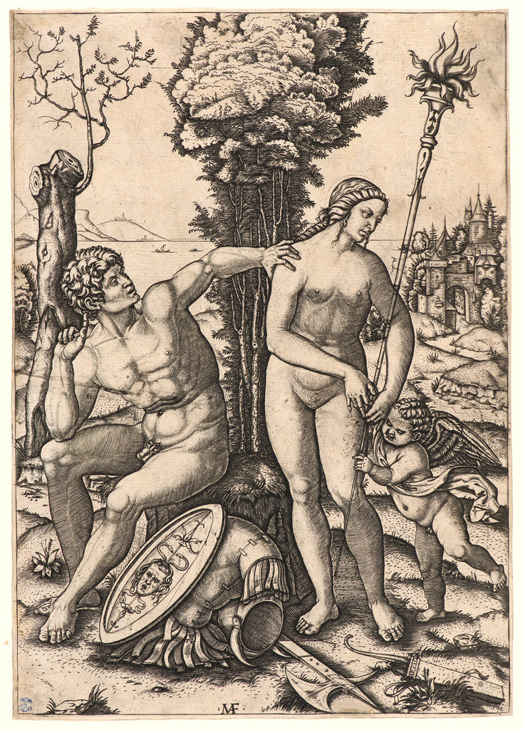 Detail of Mars, Venus, and Amor, 1508 by Marcantonio Raimondi