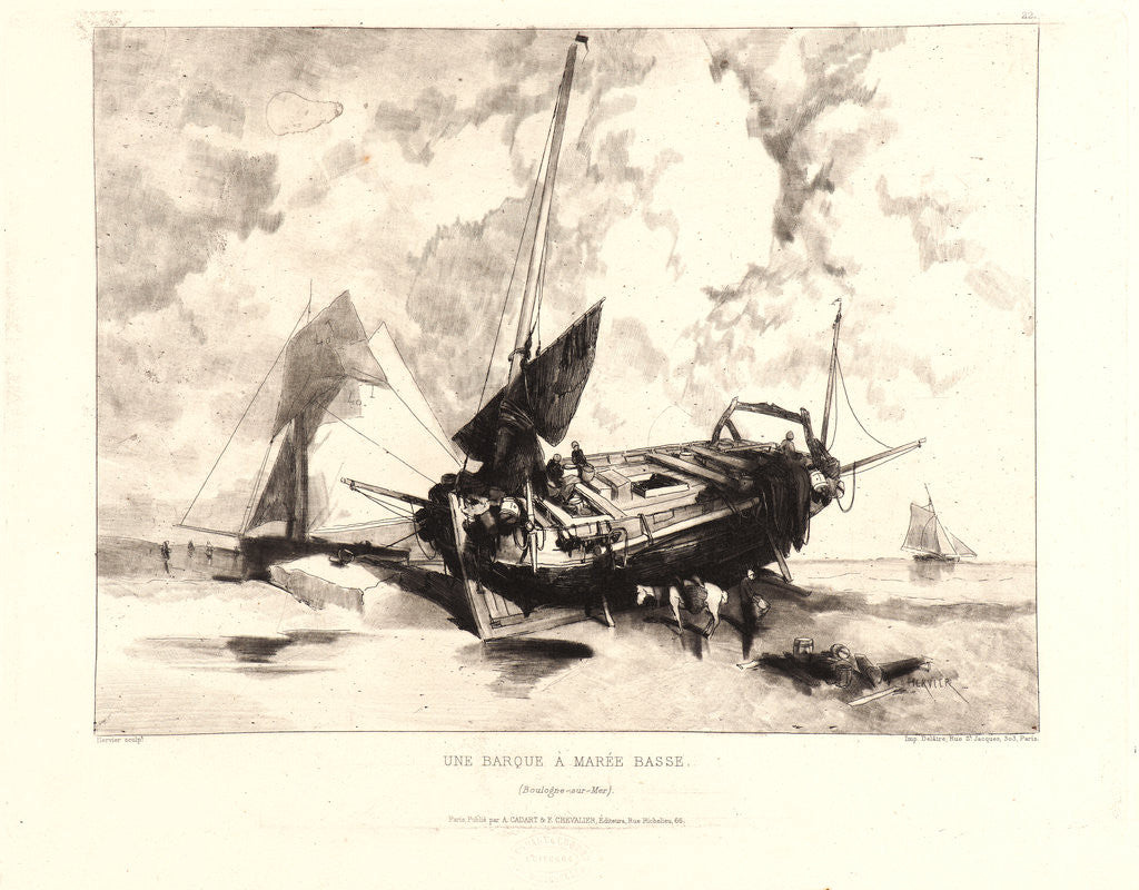 Detail of Une Barque à Marée Basse (Boulogne-sur-Mer), 19th century by Louis Adolphe Hervier