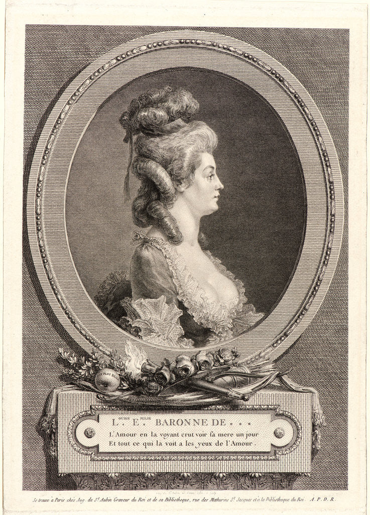 Detail of Portrait of Louise-Emilie, Baronne de --- (Mme de Mézières de Crest, Marquise de Saint-Aubin, baronne d'Andlau), 1779 by Augustin de Saint-Aubin