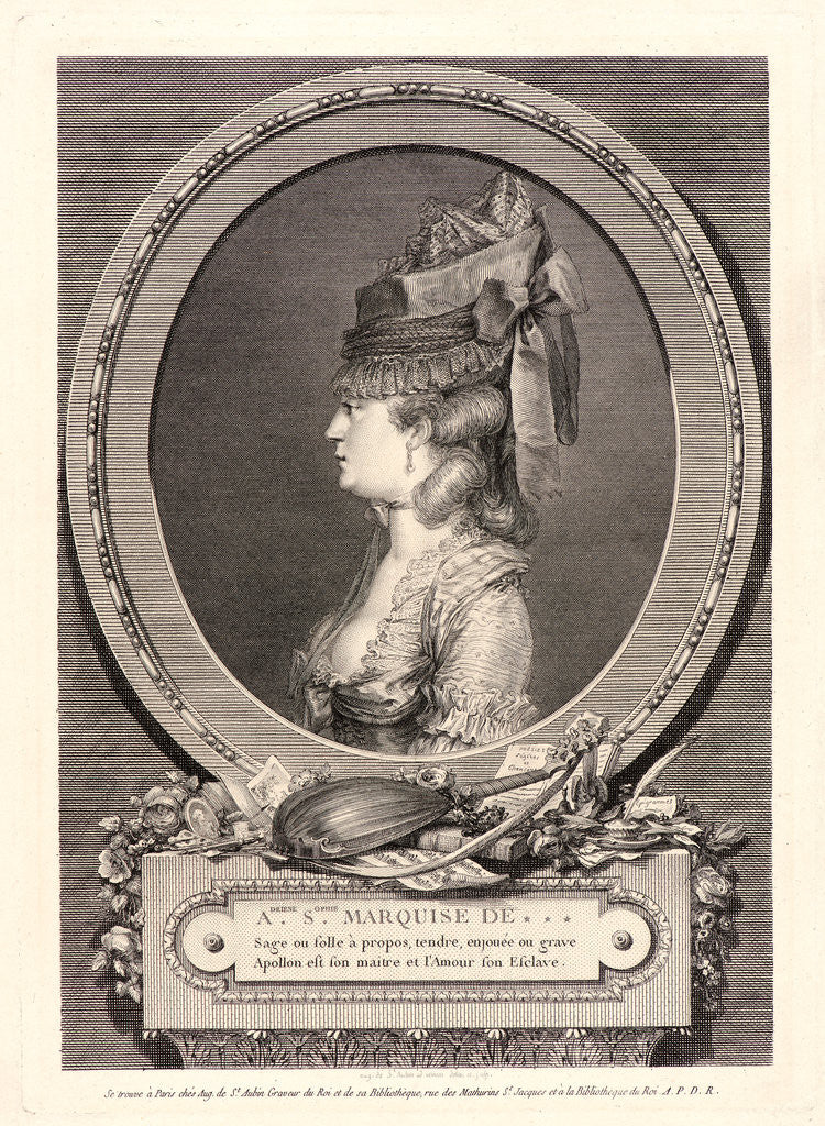 Detail of Portrait of Adrienne-Sophie, Marquise de --- (Montesson), 1779 by Augustin de Saint-Aubin
