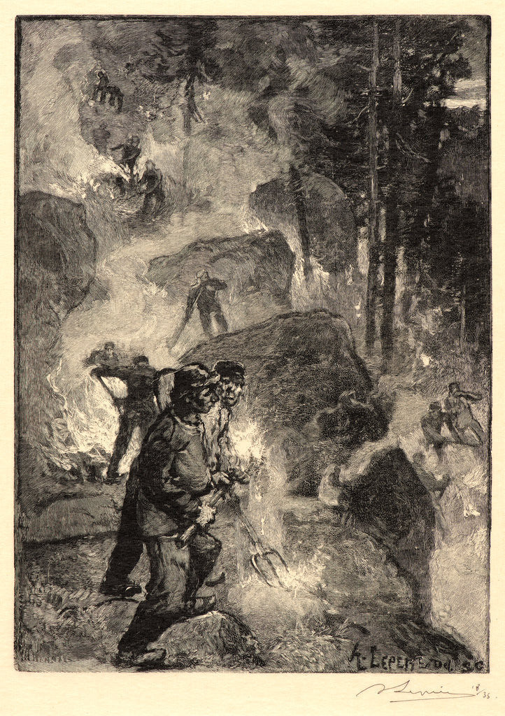 Detail of Brûleurs de Fougères, 1887 by Auguste Louis Lepère