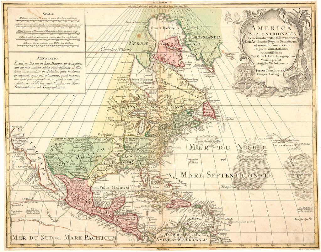 Detail of America Septentrionalis, 18th century by Tobias Conrad Lotter