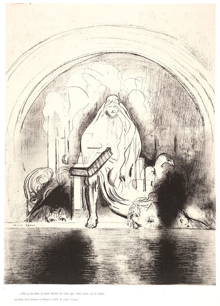 Detail of And I saw in the right hand of him that sat upon the throne a book written within and on the backside, sealed with seven seals, 1899 by Odilon Redon
