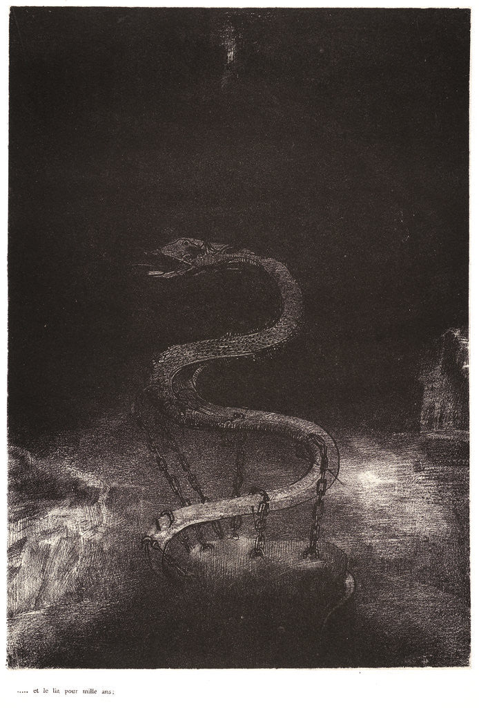 Detail of And bound him in a thousand years, 1899 by Odilon Redon