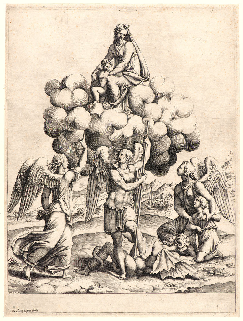 Detail of The Virgin and Child with the Archangels, Gabriel, Michael, and Raphael, ca. 1575-1577 by Diana Scultori