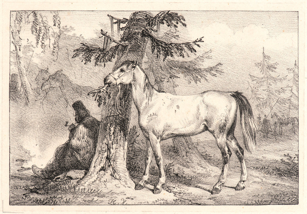 Detail of Cossack and Horse beside a Tree, 19th century by Horace Vernet