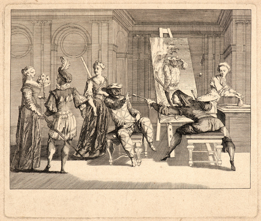 Detail of Harlequin Displeased with His Painter (Harlequin mécontant de son peinture), ca. 1716-1722 by Claude Gillot