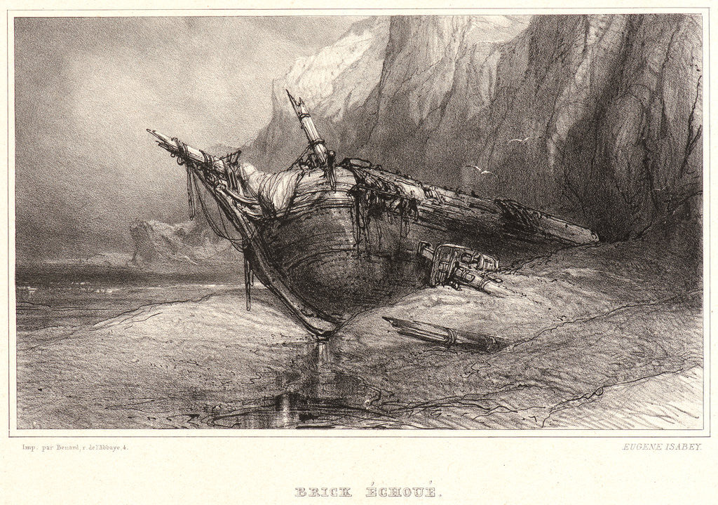 Detail of Stranded Brig, 19th century by Eugène Isabey