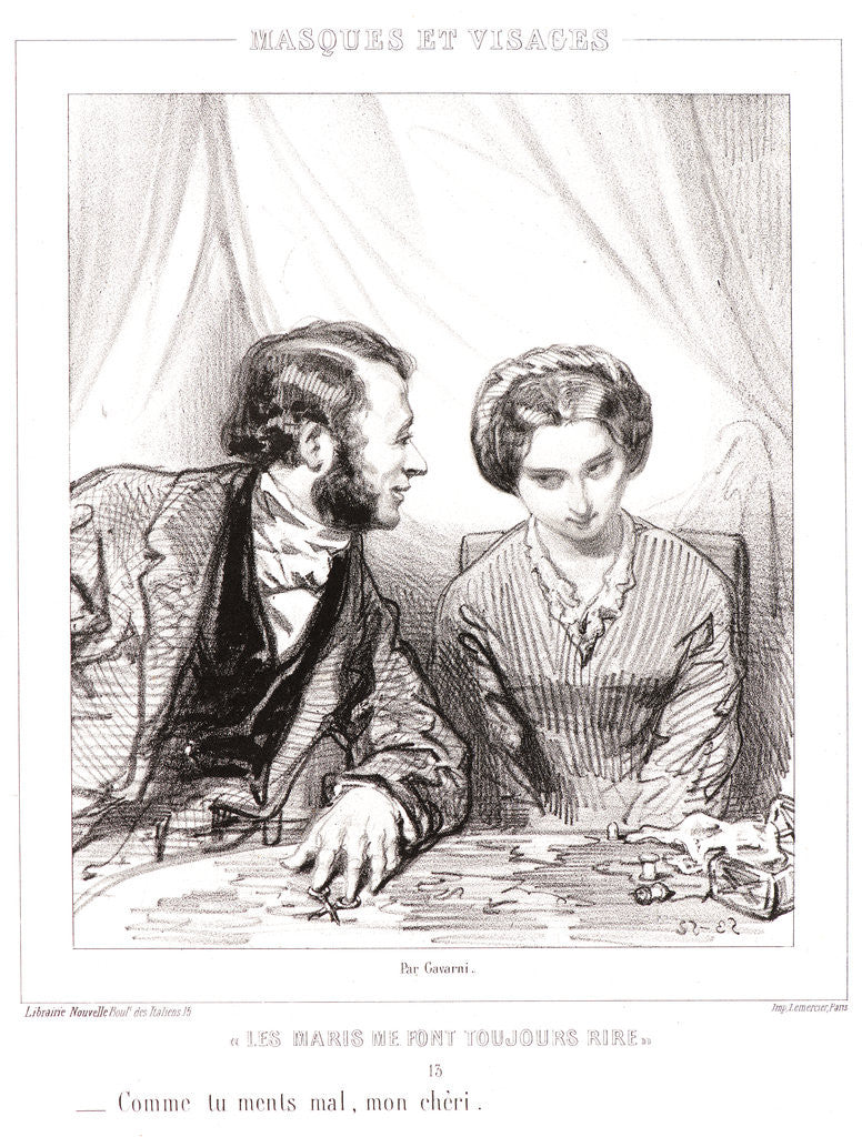 Detail of How poorly you lie, my love (Comme tu ments mal, mon cheri) by Paul Gavarni