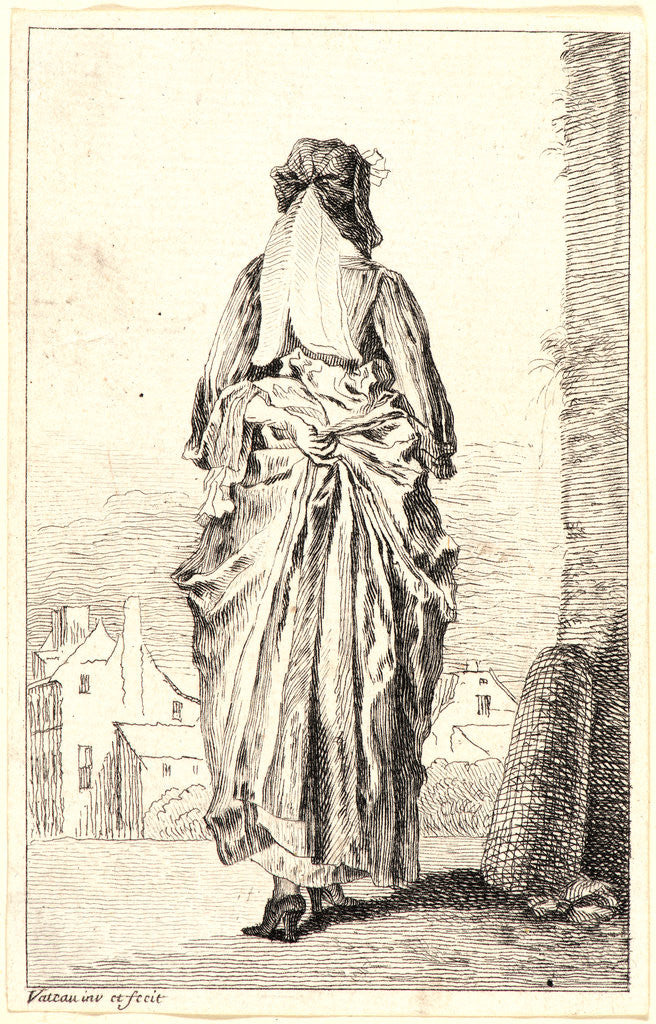Detail of Lady Walking Seen from Behind (La Femme marchand au fond), ca. 1710 by Jean-Antoine Watteau
