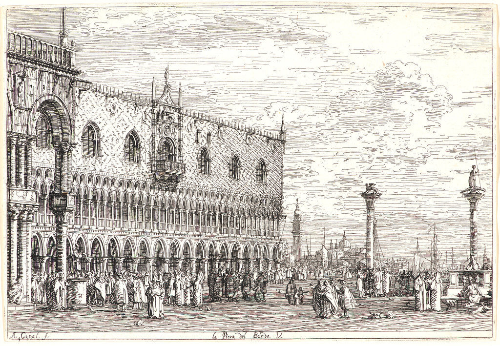 Detail of The Proclamation Stone in the Piazzetta (La Piera del Bando à Venise), 18th century. First of three states. by Canaletto