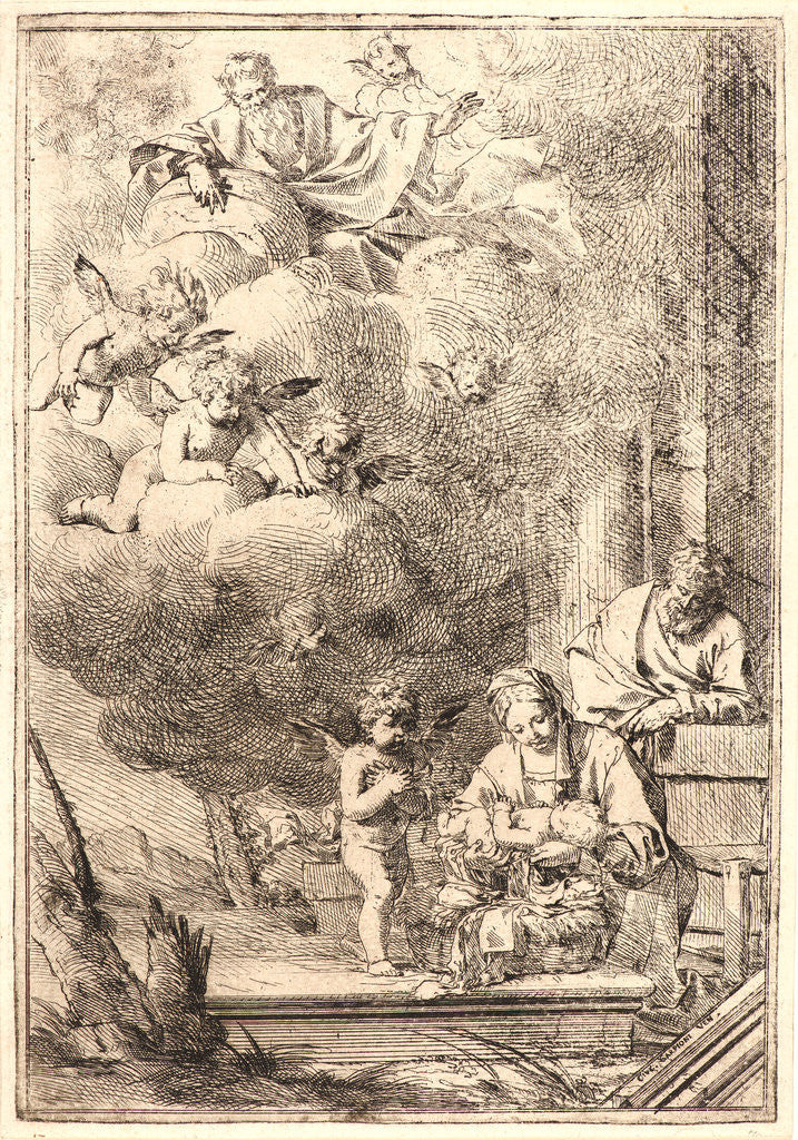 Detail of Holy Family with God the Father and Angels, 17th century by Giulio Carpioni