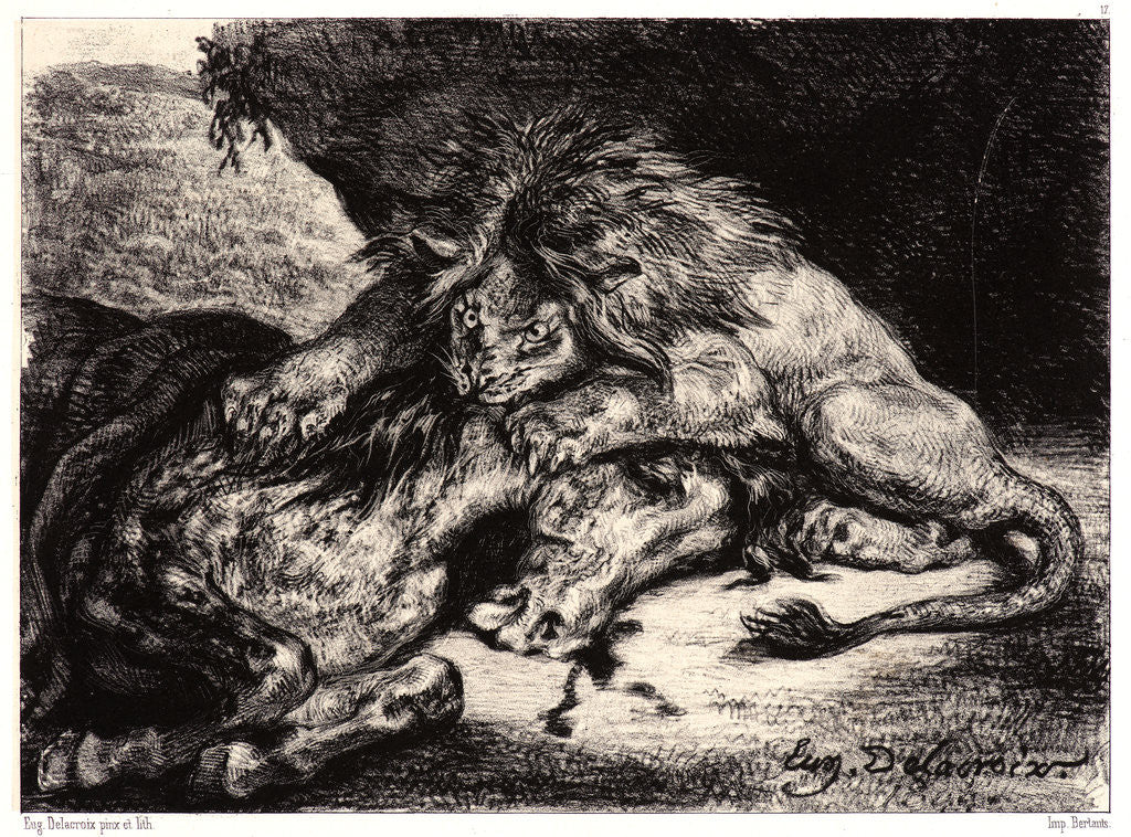 Detail of Lion Devouring a Horse (Lion Devorant un Cheval), after Delacroix's painting, 1844 by Eugène Delacroix