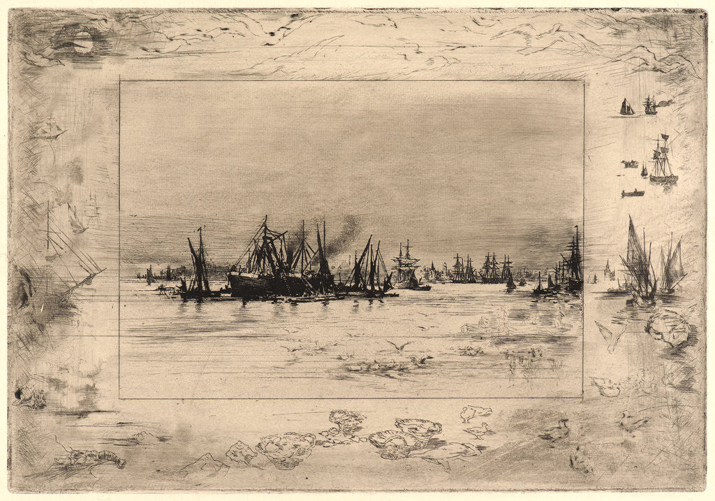 Detail of Le Port aux Mouettes, 19th century by Félix Hilaire Buhot