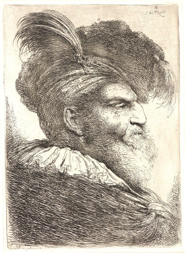 Detail of Bearded Man Wearing a Bonnet with a Plume, ca. 1648-1650 by Giovanni Benedetto Castiglione