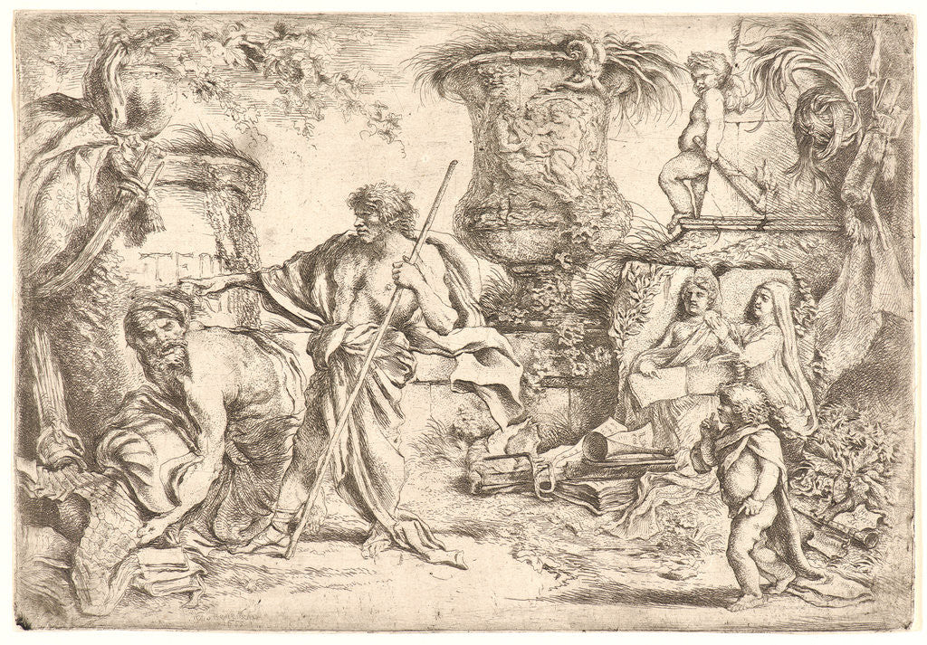 Detail of Two Men and a Child amid Ruins, 1655 by Giovanni Benedetto Castiglione