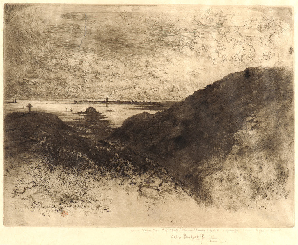 Detail of The Cliff, Bay of St. Malo (La Falaise, Baie de St. Malo), 1886 by Félix Hilaire Buhot