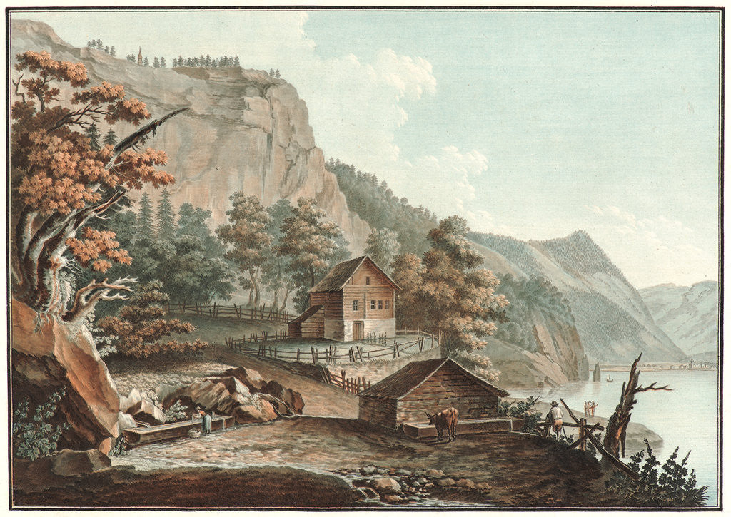 Detail of House and a Barn by a Swiss Lake, ca. 1776-1786 by Charles-Melchior Descourtis