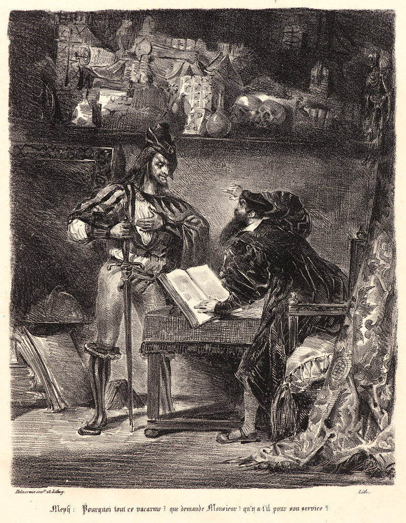 Detail of Mephistopheles Appearing to Faust (Méphistophélès apparaissant à Faust), 1828 by Eugène Delacroix
