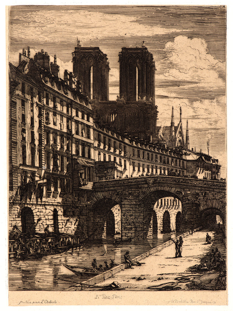 Detail of Le Petit Pont, Paris, 1850 by Charles Meryon
