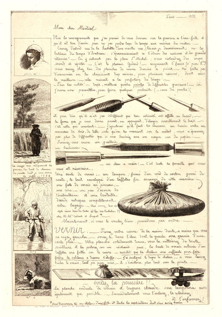 Detail of Letter on the Elements of Etching (Lettre sur les éléments de la gravure à l'eau-forte), first sheet, 1864 by Adolphe Martial Potémont