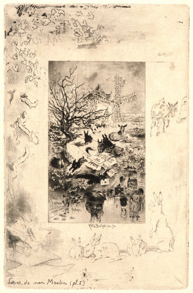 Detail of Illustrations for Daudet's Lettres de Mon Moulin, Plate 1, 19th century by Félix Hilaire Buhot
