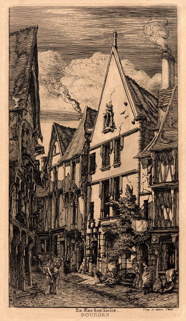 Detail of La Rue des Toiles, Bourges, 19th century by Charles Meryon