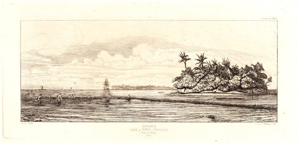 Detail of Océania: Fishing, near Islands with Palms in the Uvea or Wallis Group (Océanie: Ilots à Uvea), 1863 by Charles Meryon