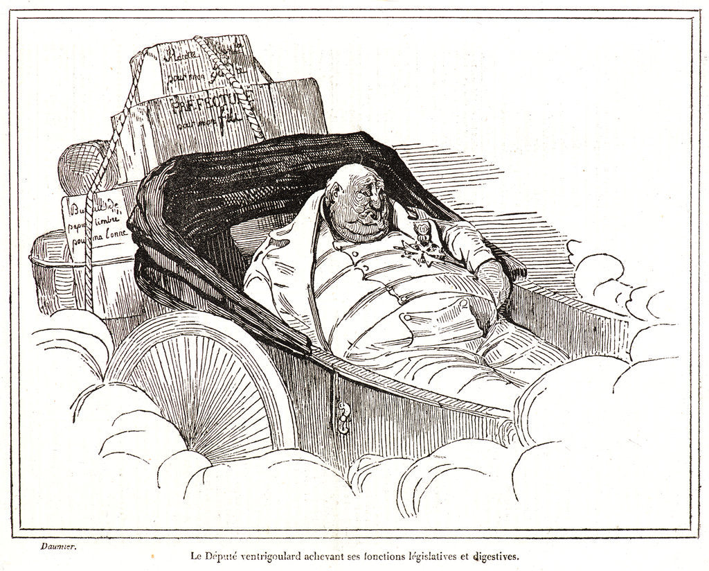Detail of Le Député ventrigoulard achevant ses fonctions legislatives et digestives, 1834 by Honoré Daumier