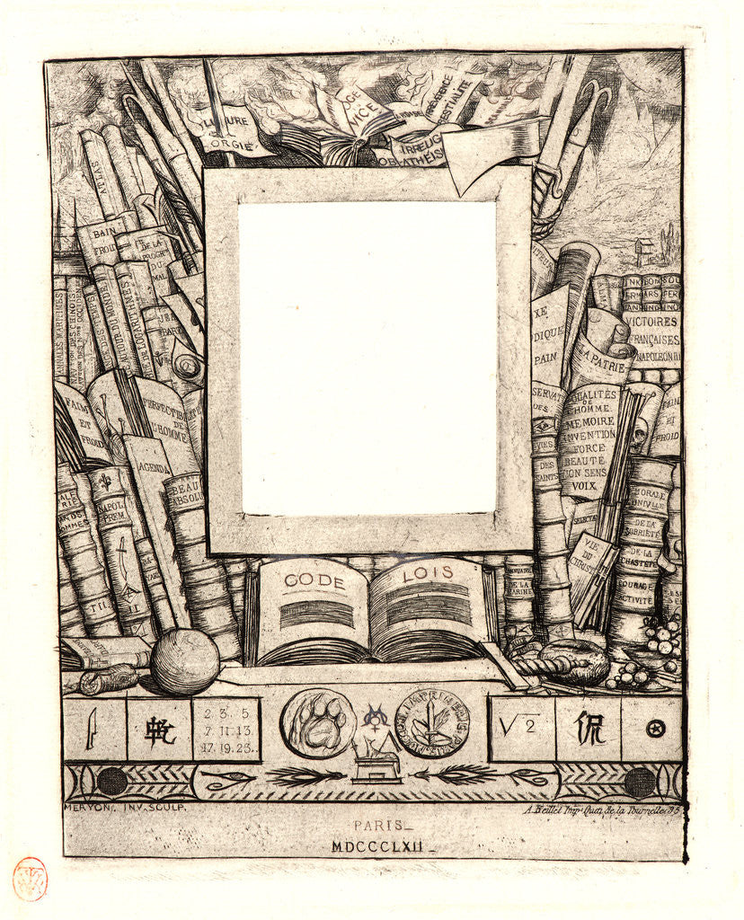 Detail of Design for a frame for the Portrait of Armand Guéraud (Projet d'Encadrement pour le Portrait d'Armand Guéraud), 1862 by Charles Meryon
