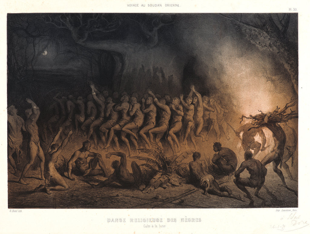 Detail of Danse Religieuse de Nègres. Culte à la lune, ca. 1850-1860 by Gustave Doré