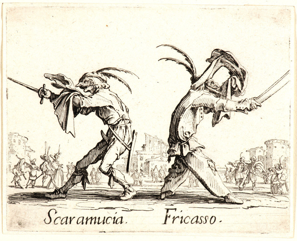 Detail of Scaramucia and Fricasso, 1622 and later by Jacques Callot