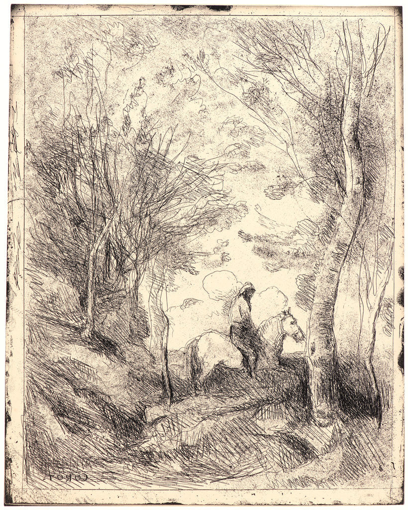 Detail of Le Grand Cavalier sous Bois, ca. 1854 by Jean-Baptiste-Camille Corot