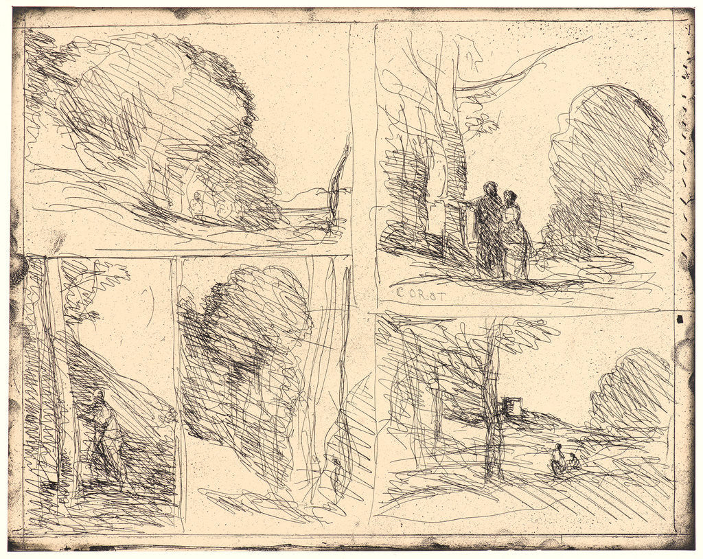 Detail of Le Jardin de Pericles, L'Allee des Peintres, Le Griffonnage, Le Grand Bucheron, La Tour d'Henri VIII, 1856 by Jean-Baptiste-Camille Corot