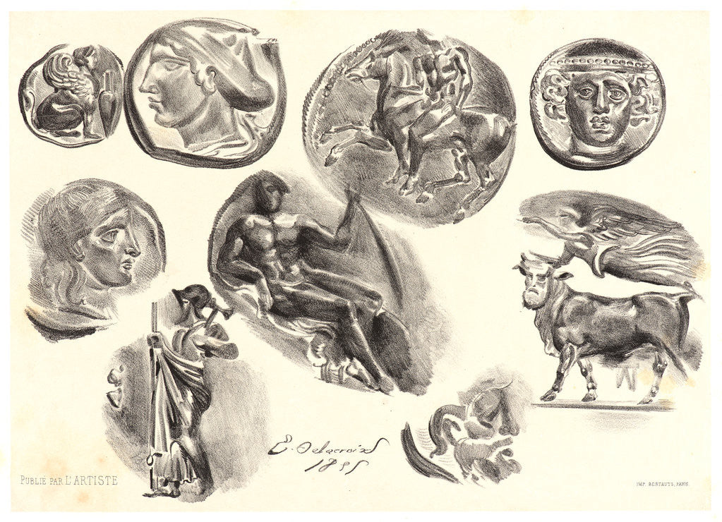 Detail of Nine Antique Medals (Neuf Médailles Antiques), 1825 by Eugène Delacroix