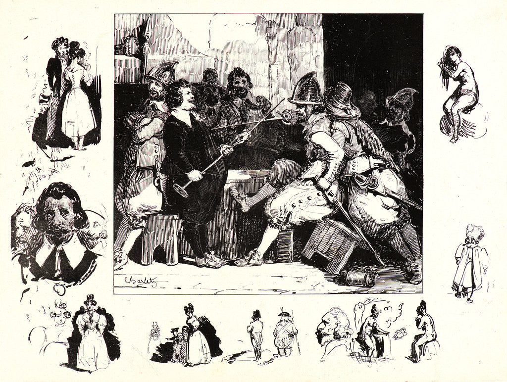 Detail of Fighting 17th Century-Soldiers in a Tavern, 19th century by Nicolas Toussaint Charlet