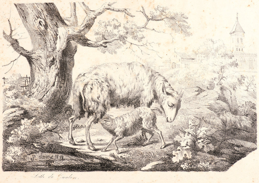 Detail of Ewe with Lamb, 1818 by Jean-Paul Alaux