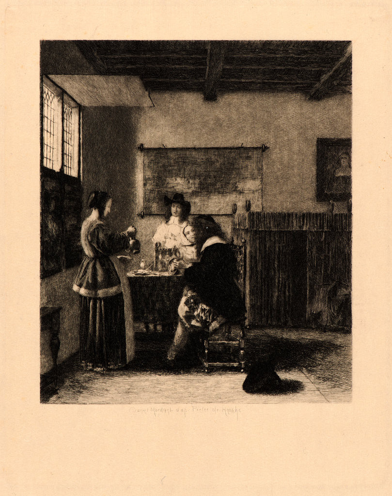 Detail of Two Ladies and Two Gentlemen in an Interior by Daniel Charles Marie Mordant