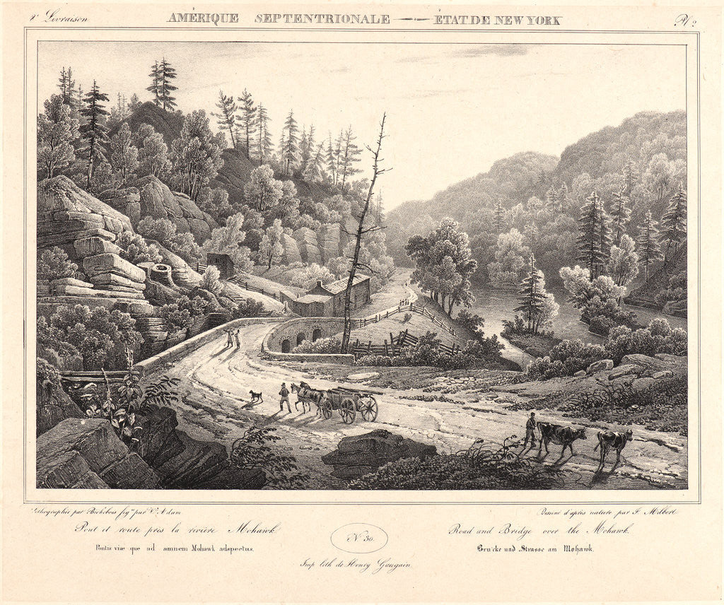 Detail of Road and Bridge over the Mohawk River, ca. 1830-1840 by F. Jacques Milbert