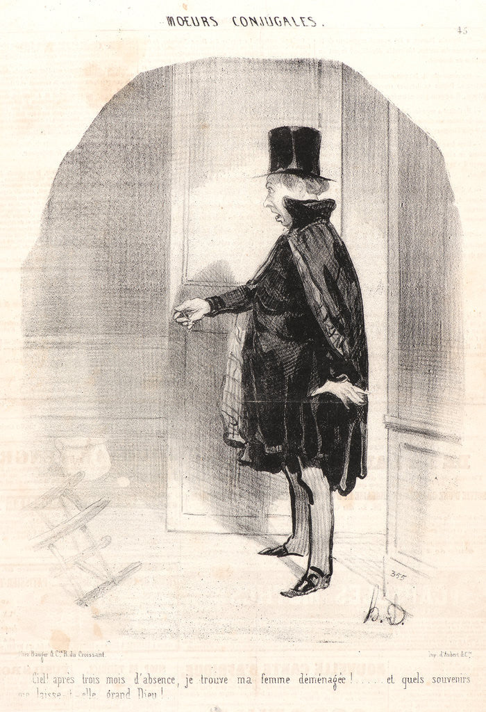 Detail of Heavens! After three months of absence, I find that my wife has moved out by Honoré Daumier