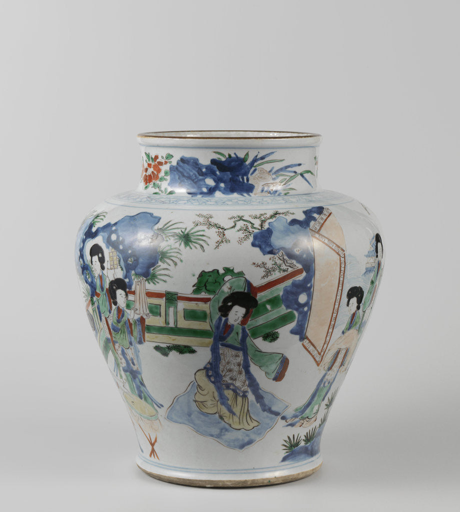 Detail of Big polychrome balusterpot with music-making ladies by Anonymous