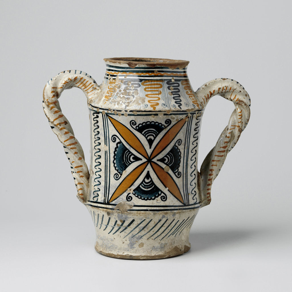 Detail of Pot with two twisted ears, decorated with star-shaped ornaments, pointed leaves, impeller shapes and spirals by Anonymous